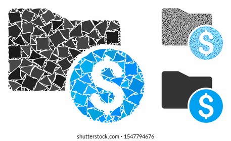 Money folder composition of raggy elements in various sizes and color hues, based on money folder icon. Vector raggy parts are combined into illustration.