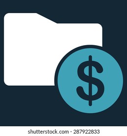 Money Folder icon from Business Bicolor Set. This flat vector symbol uses blue and white colors, rounded angles, and isolated on a dark blue background.