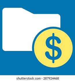 Money Folder icon from Business Bicolor Set. This flat vector symbol uses yellow and white colors, rounded angles, and isolated on a blue background.