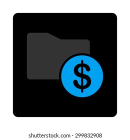 Money Folder icon. This flat rounded square black button uses gray and blue colors and isolated on a white background.