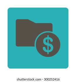 Money Folder icon. This flat rounded square button uses grey and cyan colors and isolated on a white background.