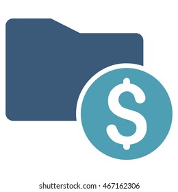 Money Folder icon. Vector style is bicolor flat iconic symbol with rounded angles, cyan and blue colors, white background.