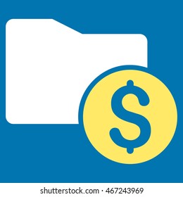 Money Folder icon. Vector style is bicolor flat iconic symbol with rounded angles, yellow and white colors, blue background.