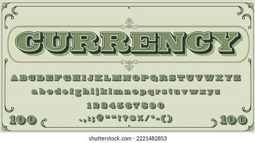Money font, vintage type or typeface alphabet typography, vector currency cash letters. Dollar alphabet or currency retro typeface with guilloche pattern, banknote typeset with certificate old letters - Shutterstock ID 2221482853