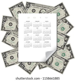 Money frames this 2019 calendar on a blank page with space for your text 