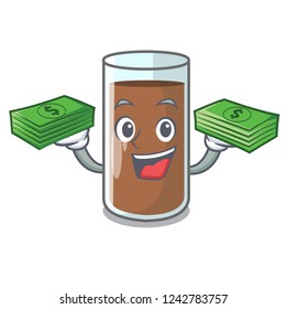 With money fresh chocolate splash on pouring mascot