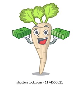 With money fresh parsnip roots on a mascot