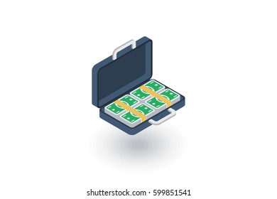 money full case, banking, dollar cash, finance isometric flat icon. 3d vector colorful illustration. Pictogram isolated on white background