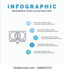 Money, Fund, Search, Loan, Dollar Line icon with 5 steps presentation infographics Background. Vector Icon Template background