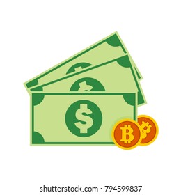 Money Funds Paper Money Bitcoin Vector Illustration Graphic Design