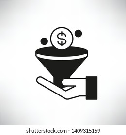 money funnel icon for fund conversion concept