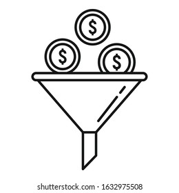 Money funnel icon. Outline money funnel vector icon for web design isolated on white background
