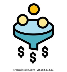 Money funnel icon. Outline Money funnel vector icon for web design isolated on white background color flat