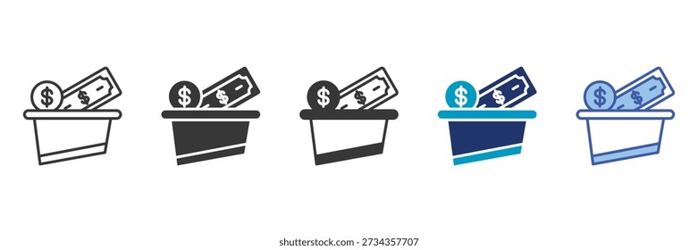 money funnel icon set consisting of multiple styles vector illustration