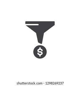 Money funnel vector icon. filled flat sign for mobile concept and web design. Filter dollar simple solid icon. Conversion dollar symbol, logo illustration. Pixel perfect vector graphics