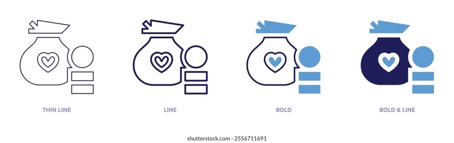 Money gains icon in 4 different styles. Thin Line, Line, Bold, and Bold Line. Duotone style. Editable stroke.