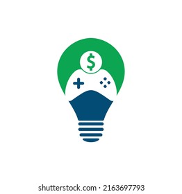 Logotipo del concepto de forma de la bombilla de juegos de dinero. juego de dinero joystick online Diseño de logotipo creativo