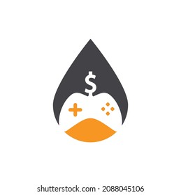 Money Game drop shape concept Logo. joystick money game online Creative logo design	