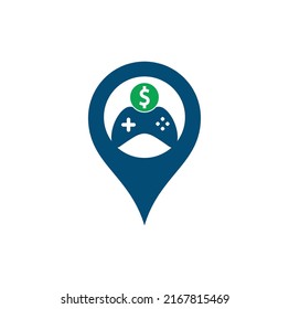 Money Game gps shape concept Logo. joystick money game online Creative logo design	