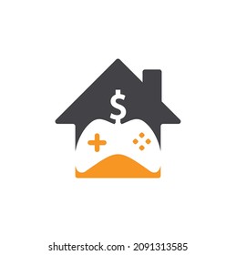 Money Game home shape concept Logo. joystick money game online Creative logo design