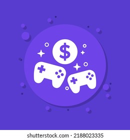 money for games icon with gamepads, vector