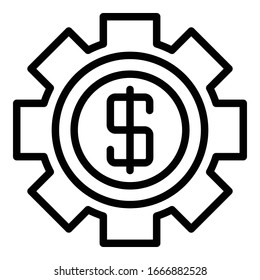 Money gear icon. Outline money gear vector icon for web design isolated on white background