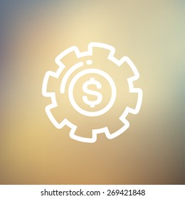 Money with gear icon thin line for web and mobile, modern minimalistic flat design. Vector white icon on gradient  mesh background.