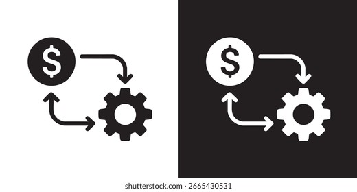 Icono de proceso de dinero y engranajes