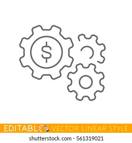 Money Gears. Editable Line Icon. Stock Vector Illustration.