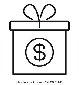 Money gift box icon. Outline Money gift box vector icon for web design isolated on white background