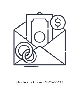 Money gift icon, linear isolated illustration, thin line vector, web design sign, outline concept symbol with editable stroke on white background.