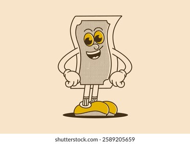 money gives happiness, sometimes. Money mascot character in standing pose with happy face, vintage illustration