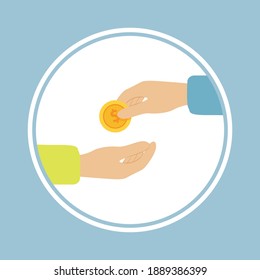 ilustración vectorial de entrega de dinero, transacción, diseño plano manual