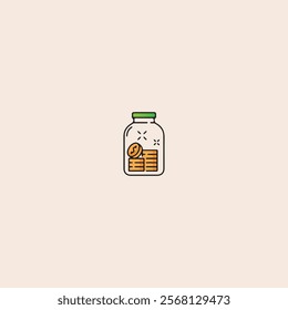 Money in glass jar moneybox isolate color line icon flat vector design.