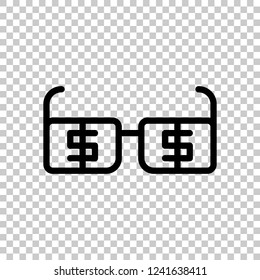 Money glasses with dollas sign. Finance icon. Black symbol on transparent background