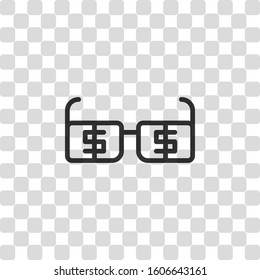 Money glasses with dollas sign. Finance icon. Black symbol on transparency grid