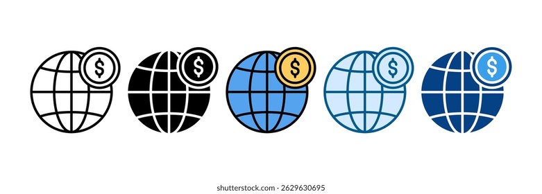 Money Globe Icon Set Multiple Style Collection
