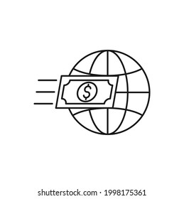 Money with Globe icon Vector Design. Globe with Dollar Money cash icon design concept for Banking, Finance, Currency and Trading Investment Business website, symbol, icon, sign, App UI template.