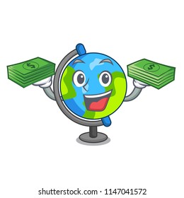 With money globe mascot cartoon style