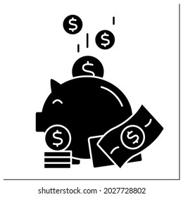 Money glyph icon. Piggybank. Puts cash and coins into moneybox. Economy Wealth concept. Filled flat sign. Isolated silhouette vector illustration