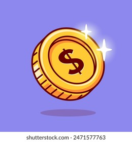 Money Gold Coin Floating Cartoon Vector Icon Illustration. Business Finance Icon Concept Isolated Premium Vector. Flat Cartoon Style