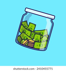 Money Gold Coin In Jar Floating Cartoon Vector Icon Illustration. Finance Object Icon Concept Isolated Premium Vector. Flat Cartoon Style