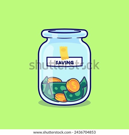Money Gold Coin In Jar Saving Cartoon Vector Icon Illustration. Finance Object Icon Concept Isolated Premium Vector. Flat Cartoon Style