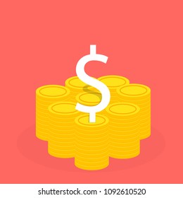 Money gold coin stack with money icon finance concept.