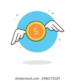 Money Gold Coin With Wings Vector Illustration. Finance Holiday Concept Design