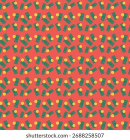 Money and Gold Coins Seamless Pattern with Red Background. Abstract Vector illustration.