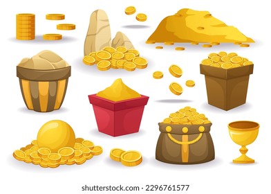 Money and gold set. This is a flat cartoon design set of money and gold illustrations. Vector illustration.