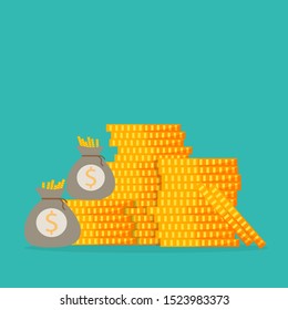 Money golden coin stack and money bag .investment concept.