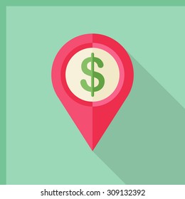 Money GPS icon, vector illustration. Flat design style with long shadow,eps10