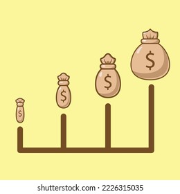 Money graph cartoon illustration. rising graph business cartoon icon. Financial business design for childish
